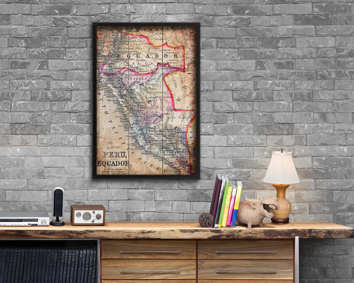 Peru Antique Map Wood Framed Print Art Wall Decor Gifts