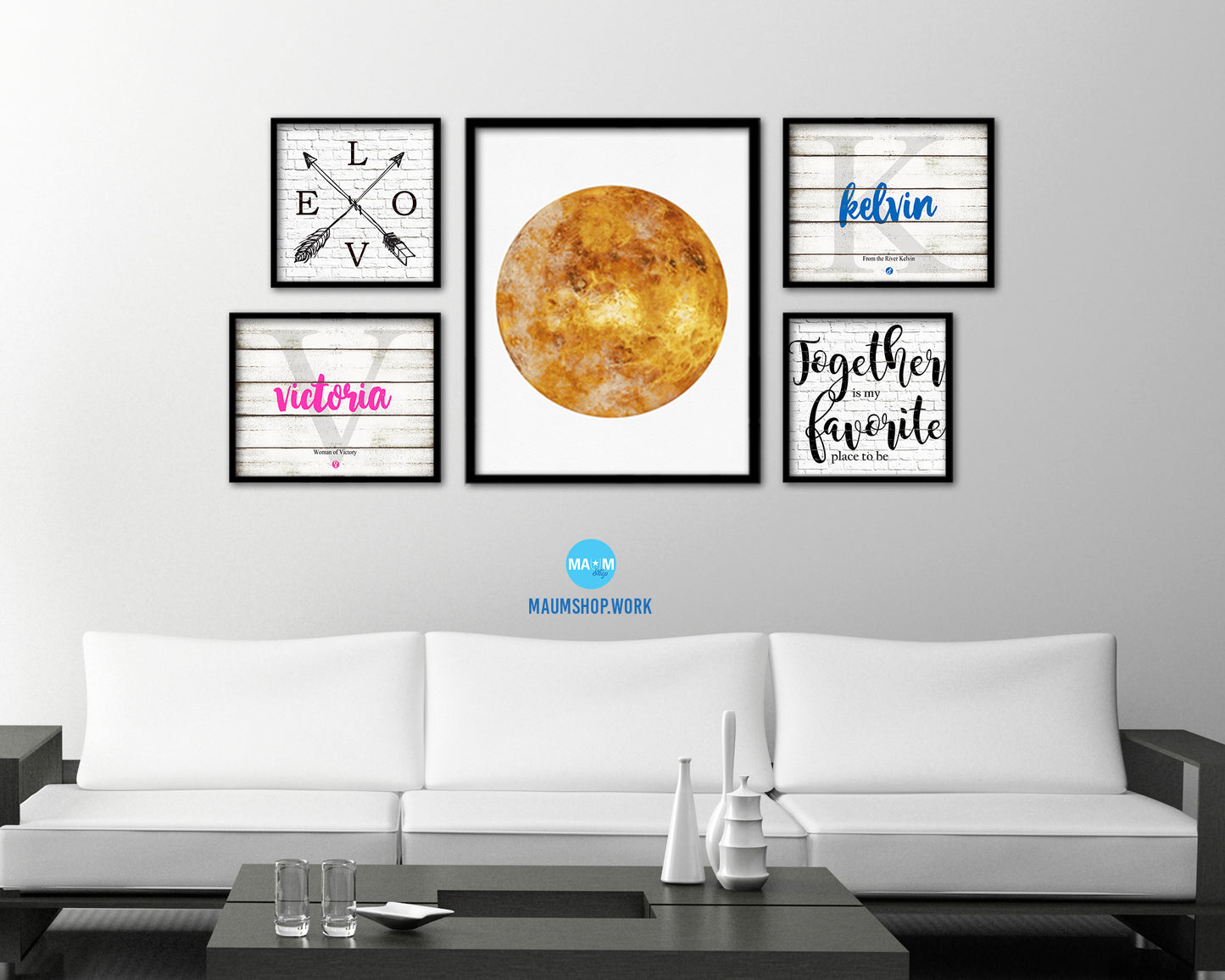 Venus Planet Prints Watercolor Solar System Wood Framed Paper Print Wall Art Decor Gifts