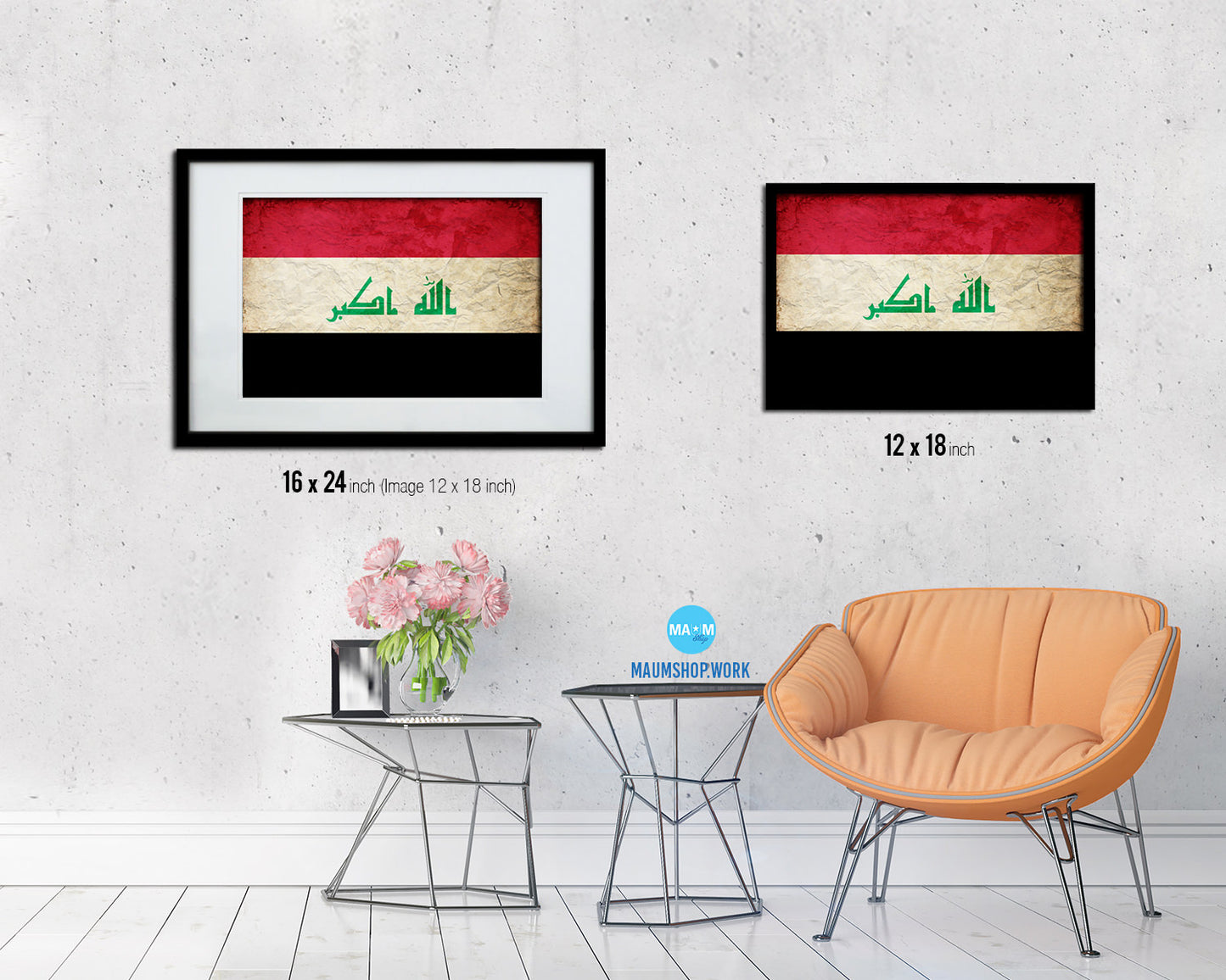 Iraq Country Vintage Flag Wood Framed Print Wall Art Decor Gifts