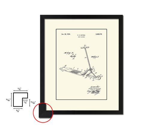 Snow Scooter Sports Vintage Patent Artwork Black Frame Print Gifts