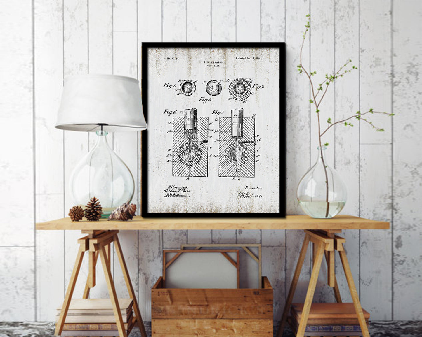 Golf Ball Sports Vintage Patent Artwork Black Frame Print Gifts