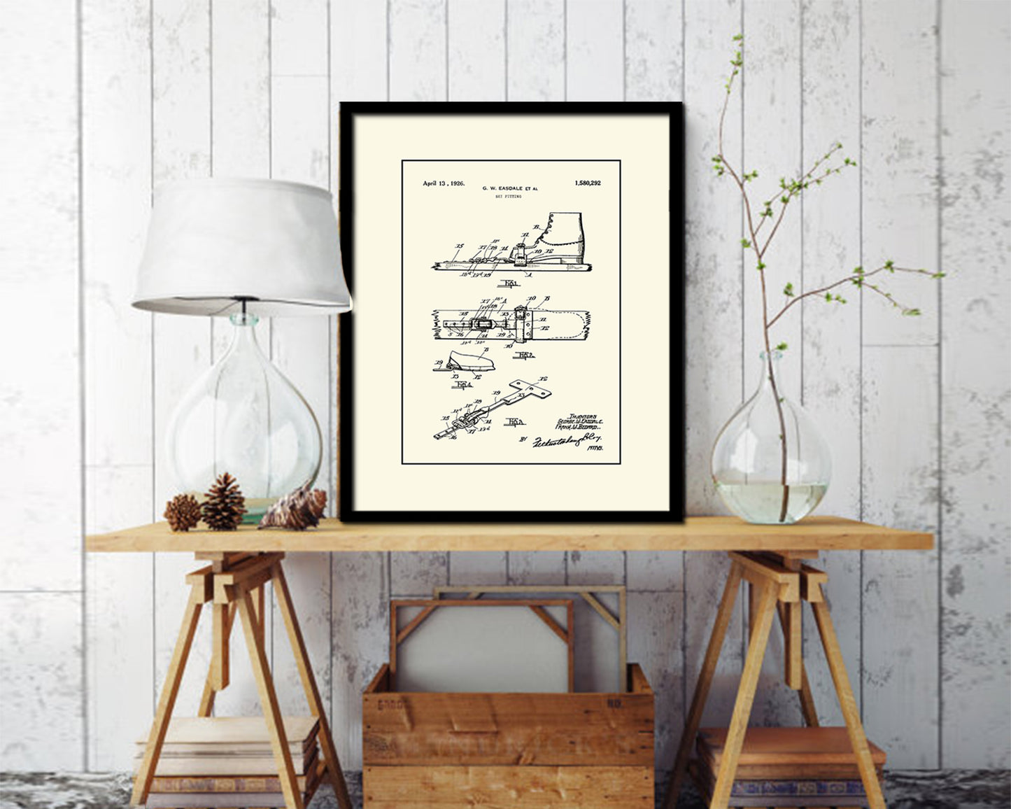 Ski Fitting Sports Vintage Patent Artwork Black Frame Print Gifts