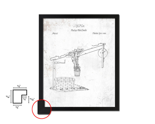 Windlass Water Elevator Kitchen Vintage Patent Artwork Black Frame Print Gifts