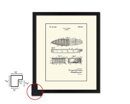 Surfboard Sports Vintage Patent Artwork Black Frame Print Gifts