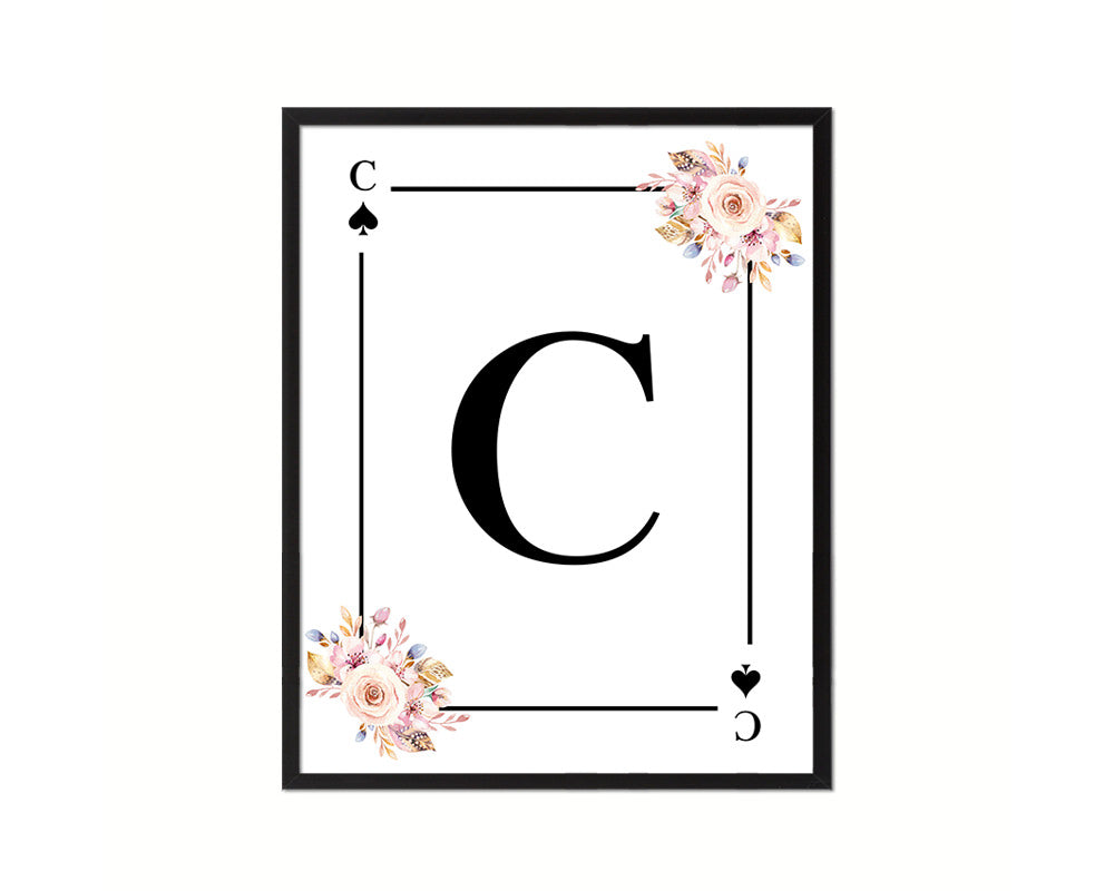 Letter C Personalized Boho Monogram Spade Card Decks Framed Print Wall Art Decor Gifts