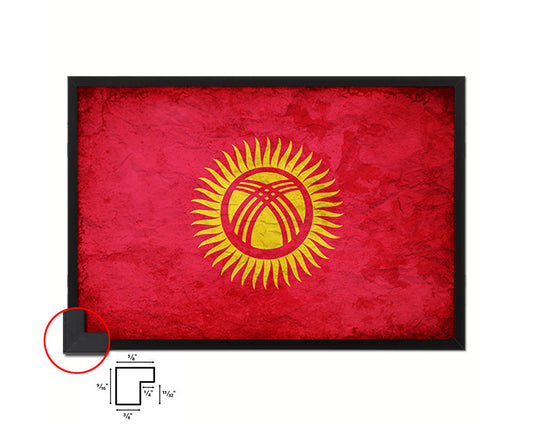 Kyrgyzstan Country Vintage Flag Wood Framed Print Wall Art Decor Gifts