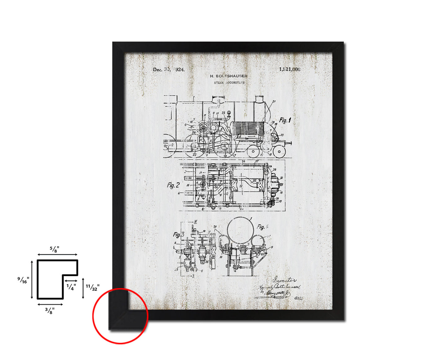 Steam Locomotive Engine Train Vintage Patent Artwork Black Frame Print Gifts