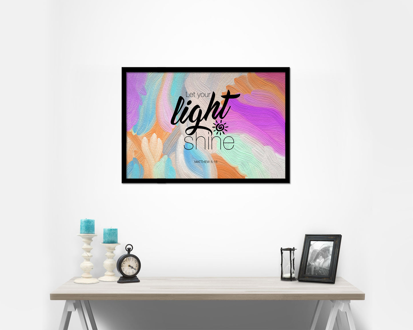 Let your light shine, Matthew 5:16 Bible Verse Scripture Framed Print Wall Decor Art Gifts