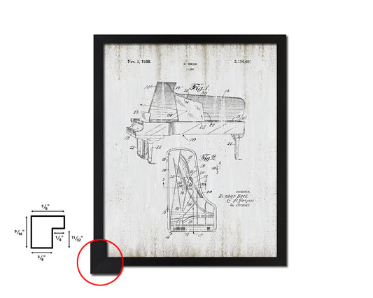 Piano Music Vintage Patent Artwork Black Frame Print Wall Art Decor Gifts