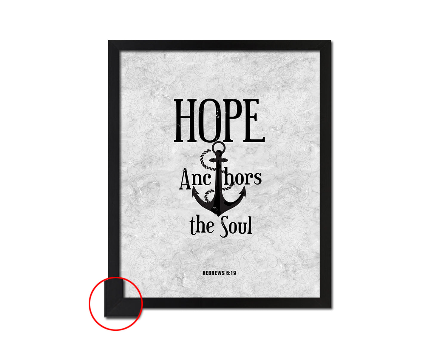 Hope anchors the soul, Hebrews 6:19 Bible Scripture Verse Framed Print Wall Art Decor Gifts