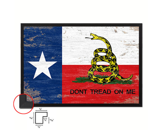 Gadsden Don't Tread On Me Texas State Shabby Chic Military Flag Framed Print Art