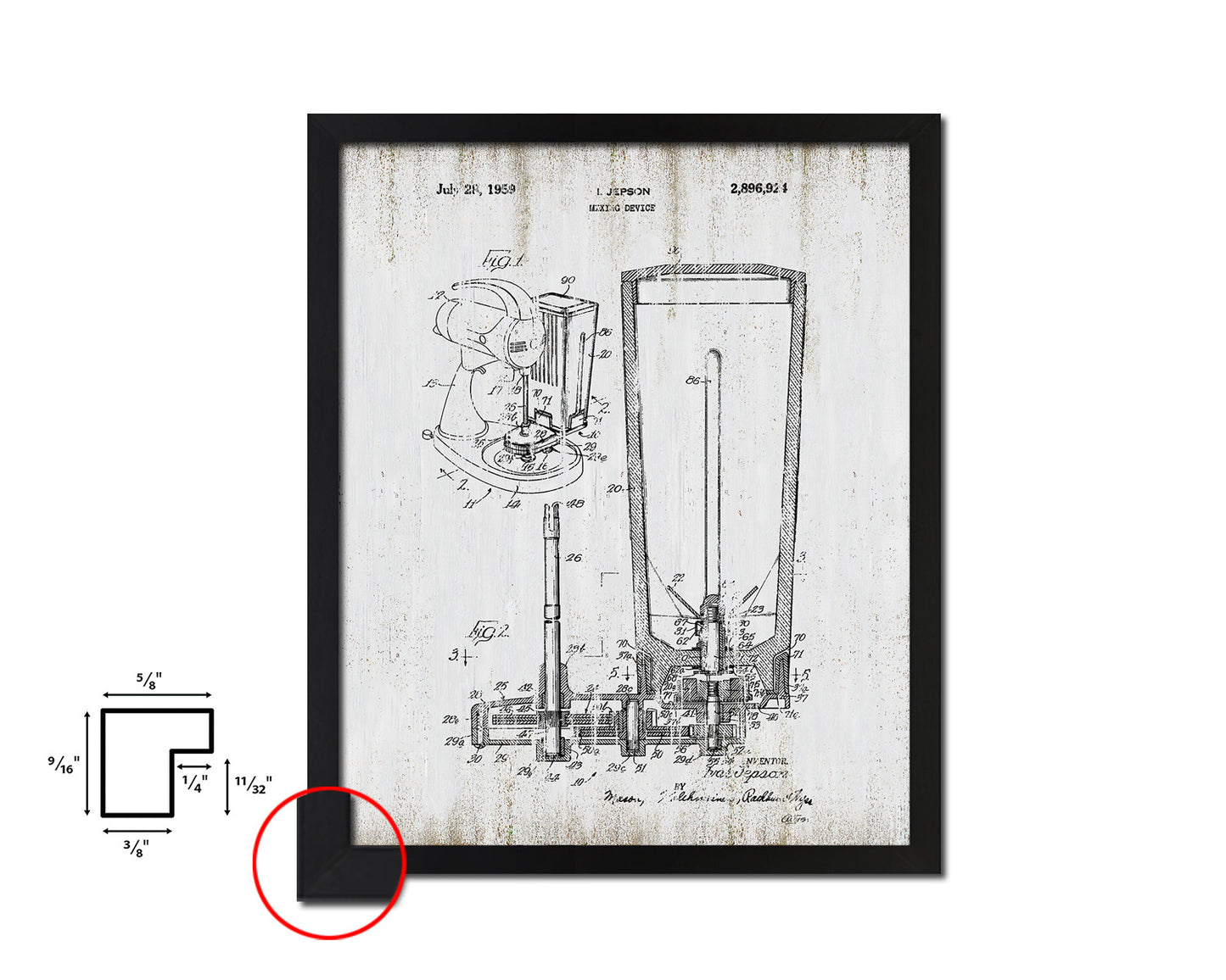 Mixing device Kitchen Vintage Patent Artwork Black Frame Print Wall Art Decor Gifts