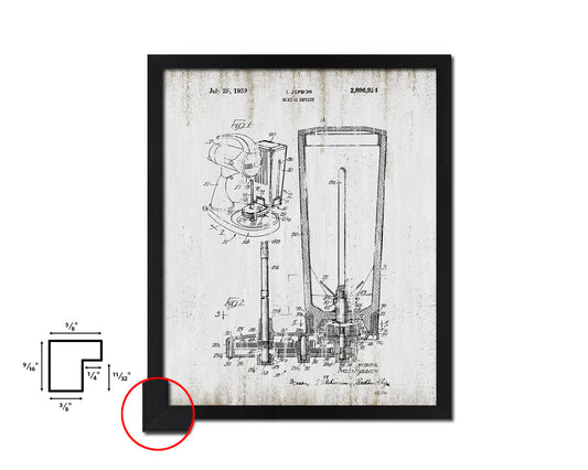 Mixing device Kitchen Vintage Patent Artwork Black Frame Print Wall Art Decor Gifts