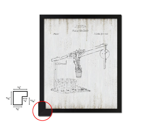 Windlass Water Elevator Kitchen Vintage Patent Artwork Black Frame Print Gifts