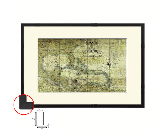 Caribbean Old Map Framed Print Art Wall Decor Gifts