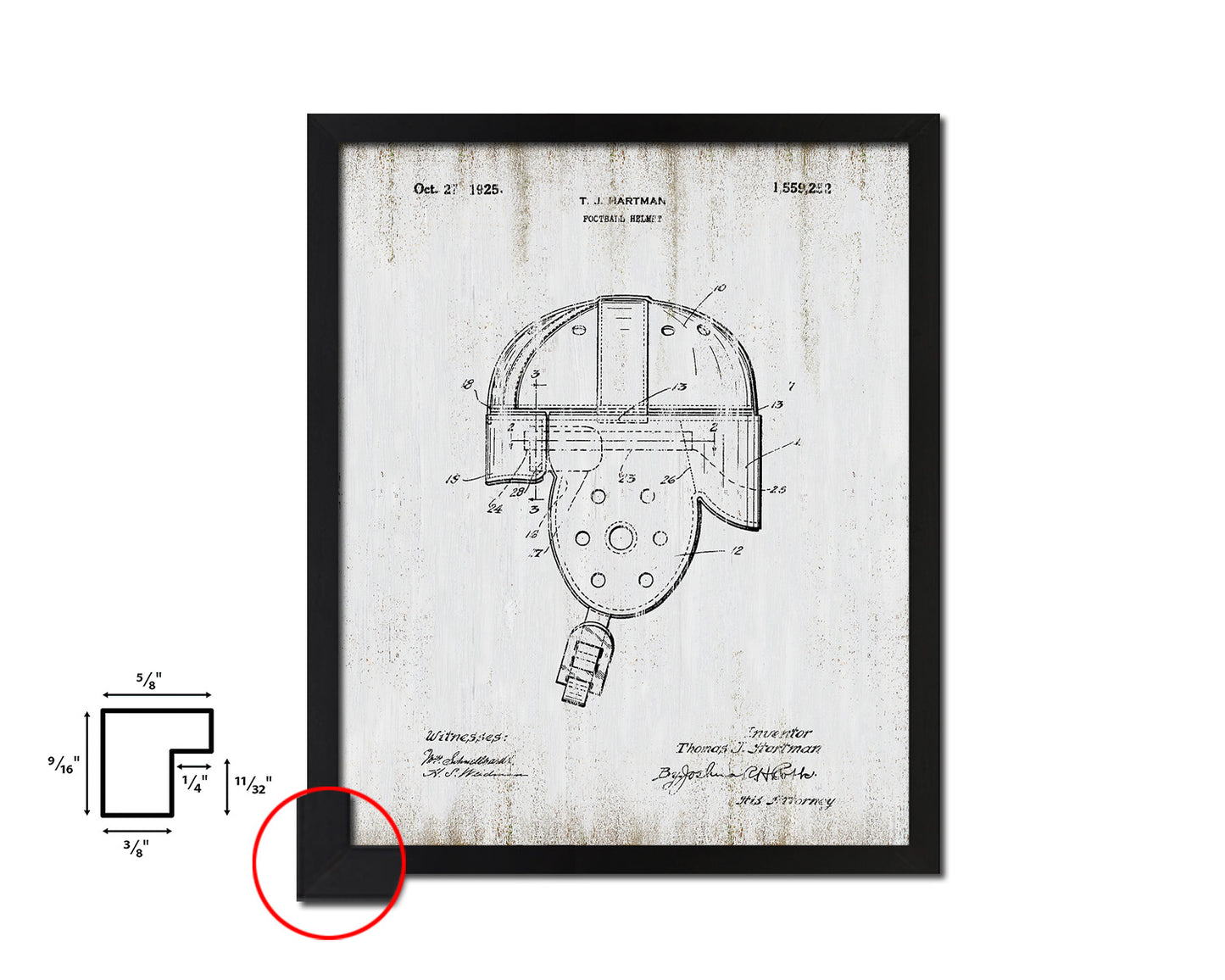 Football Helmet Sports Vintage Patent Artwork Black Frame Print Gifts