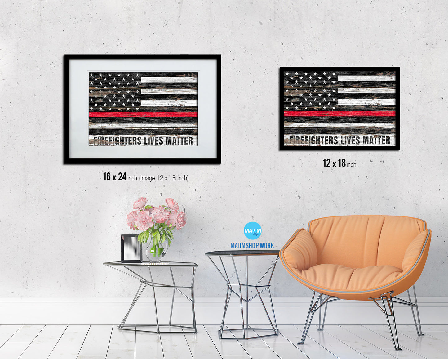 Thin Red Line Honoring Law Enforcement American, Firefighters lives matter Wood Rustic Flag Art