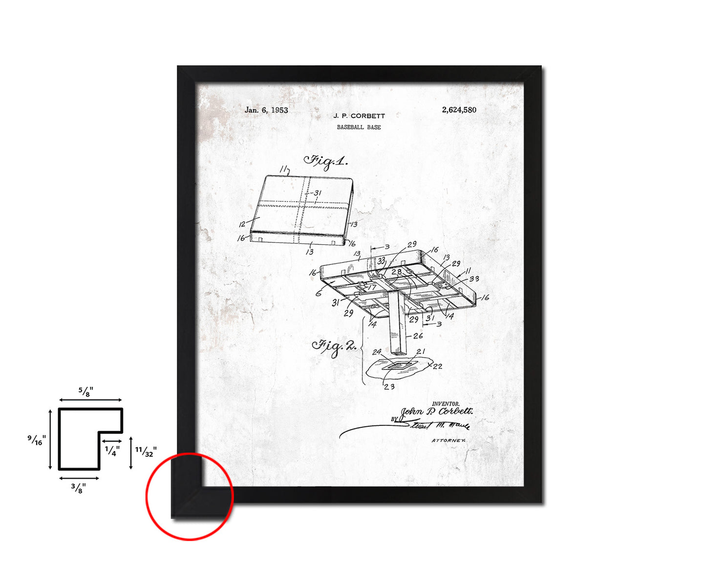 Baseball Base Sports Vintage Patent Artwork Black Frame Print Wall Art Decor Gifts