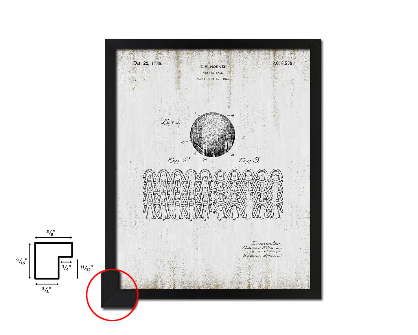 Tennis Ball Sports Vintage Patent Artwork Black Frame Print Gifts