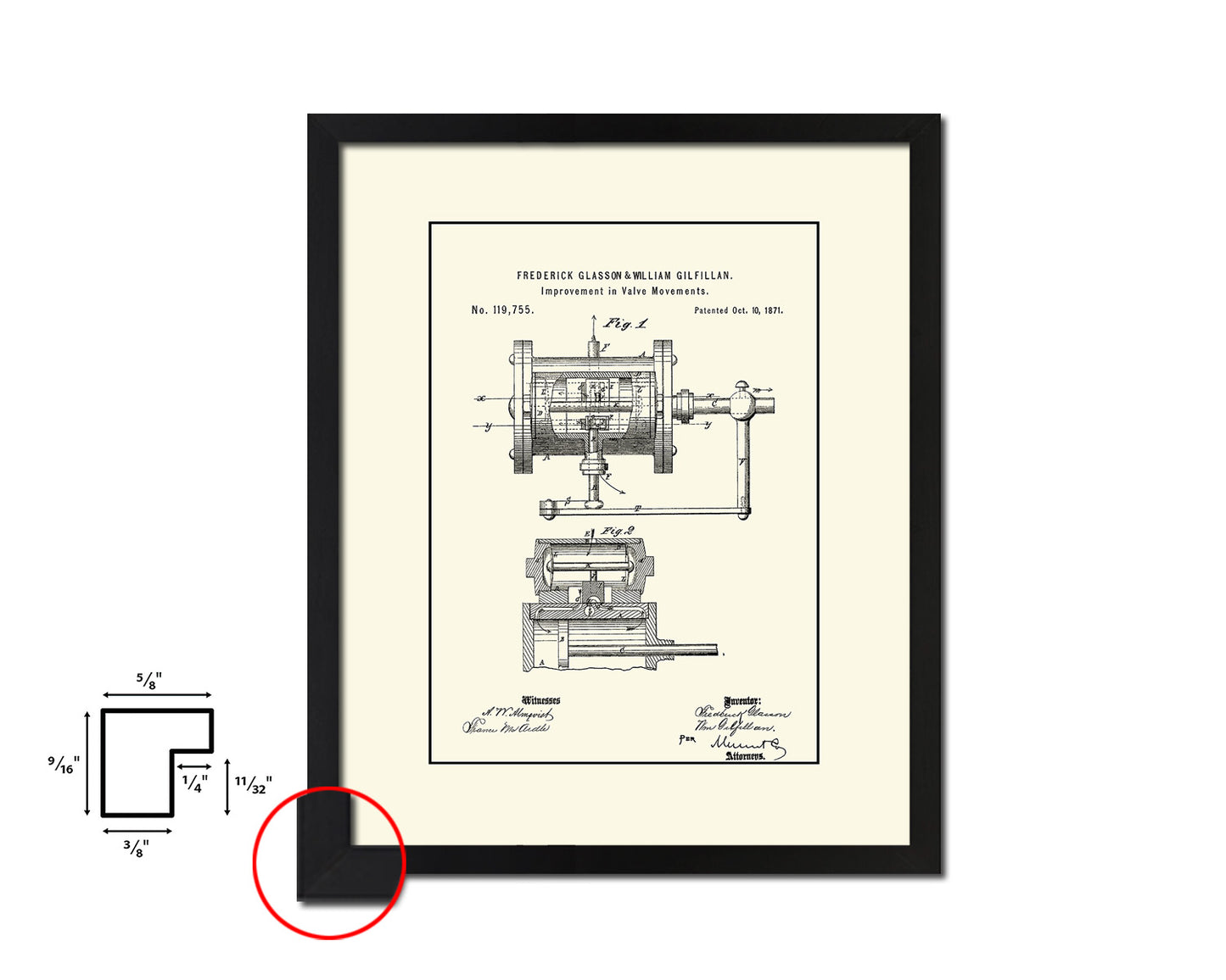 Steam Locomotive Valve Train Vintage Patent Artwork Black Frame Print Gifts