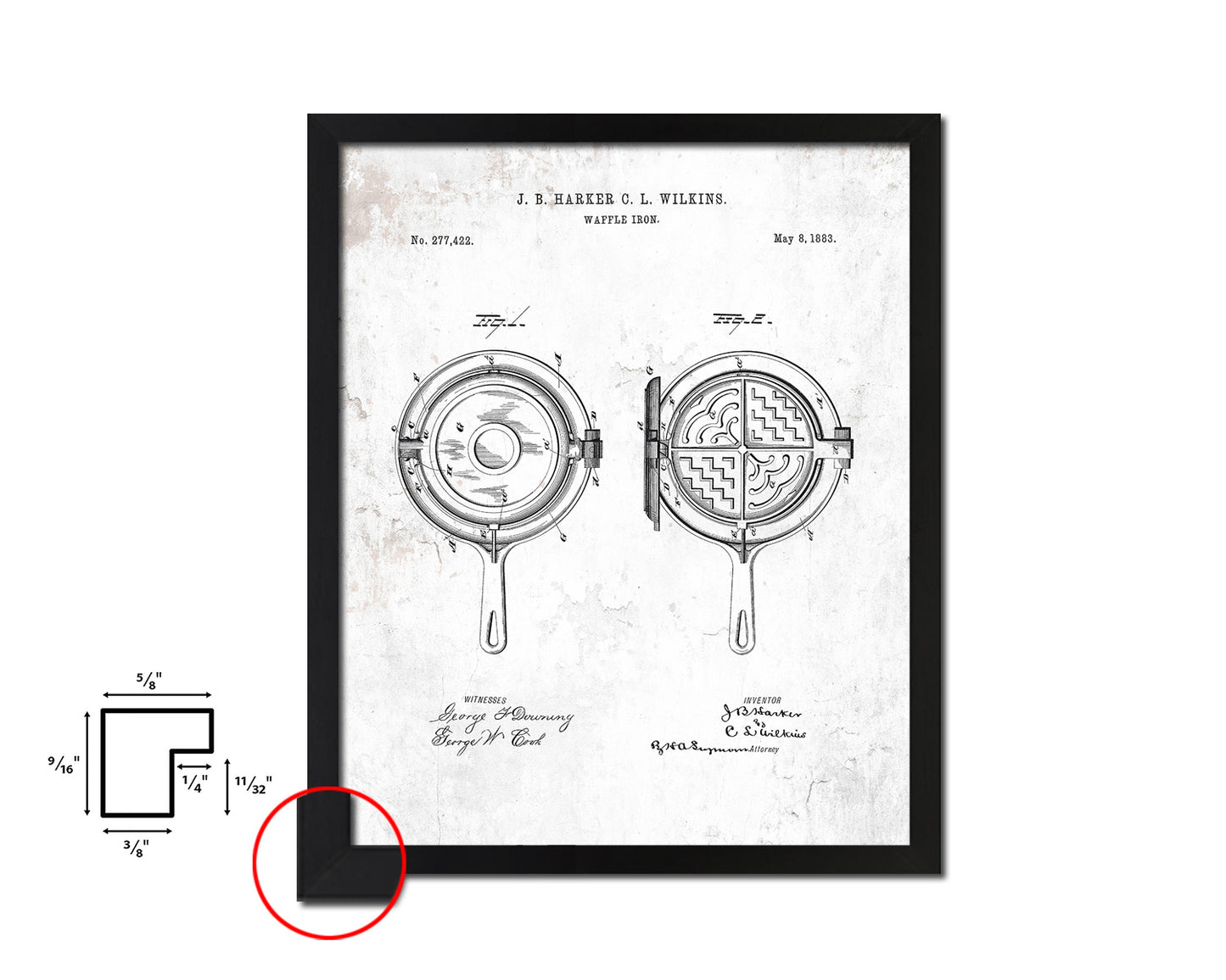 Waffle Iron Home Vintage Patent Artwork Black Frame Print Wall Art Decor Gifts