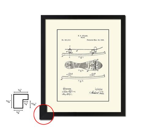 Ice Skate Sports Vintage Patent Artwork Black Frame Print Gifts