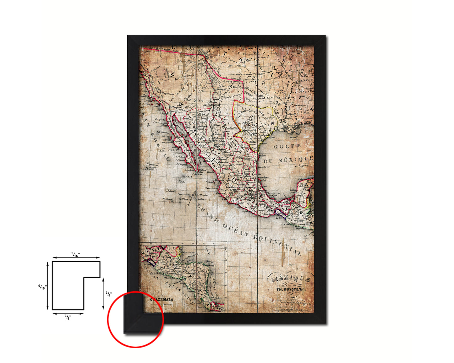 Mexico and Texas Republic Antique Map Wood Framed Print Art Wall Decor Gifts