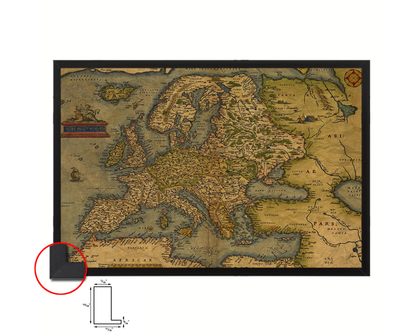 Europe Abraham Ortelius Circa 1570 Historical Map Framed Print Art Wall Decor Gifts