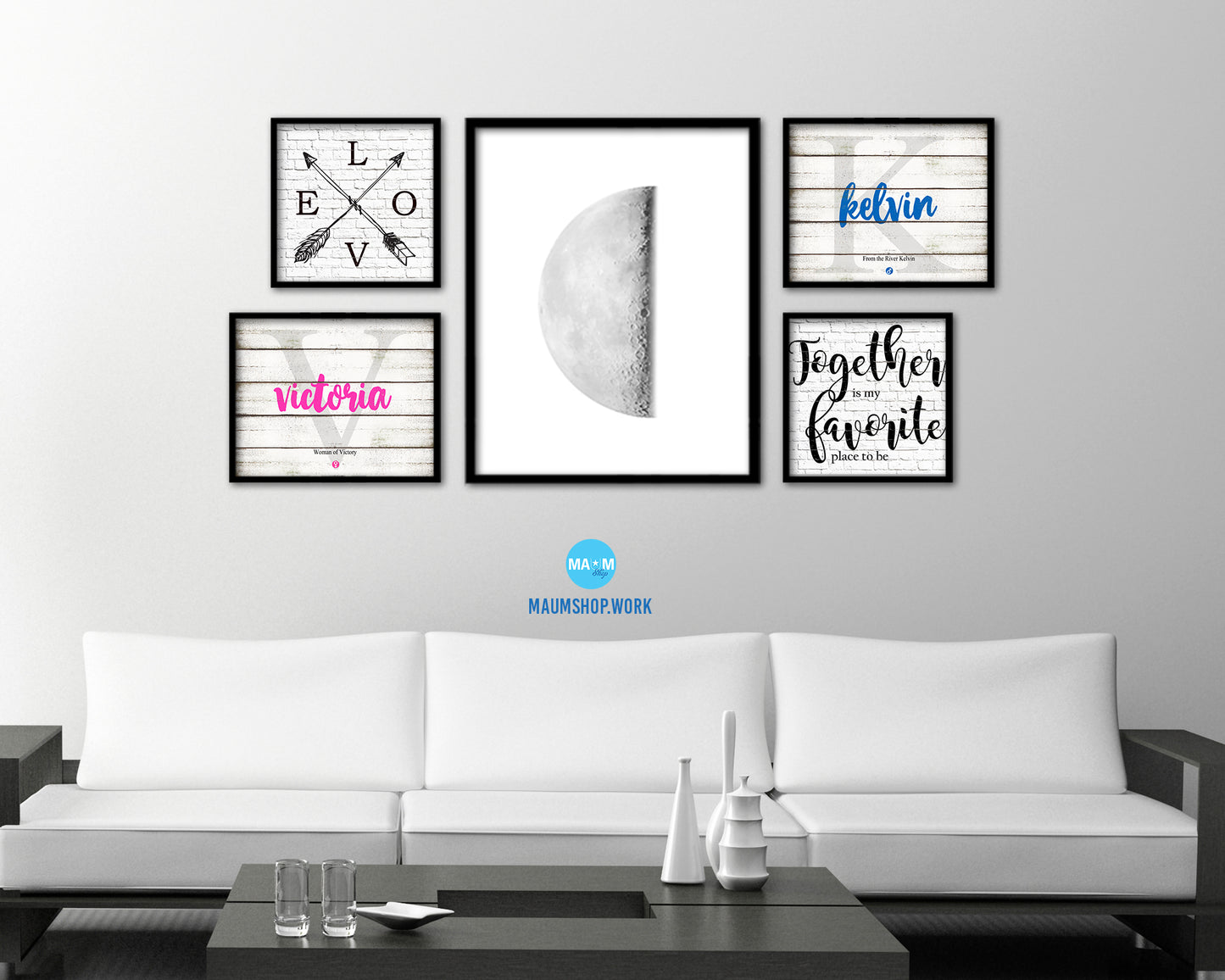 Waning Third Quarter Lunar Phases Moon Watercolor Nursery Framed Prints Home Decor Wall Art Gifts