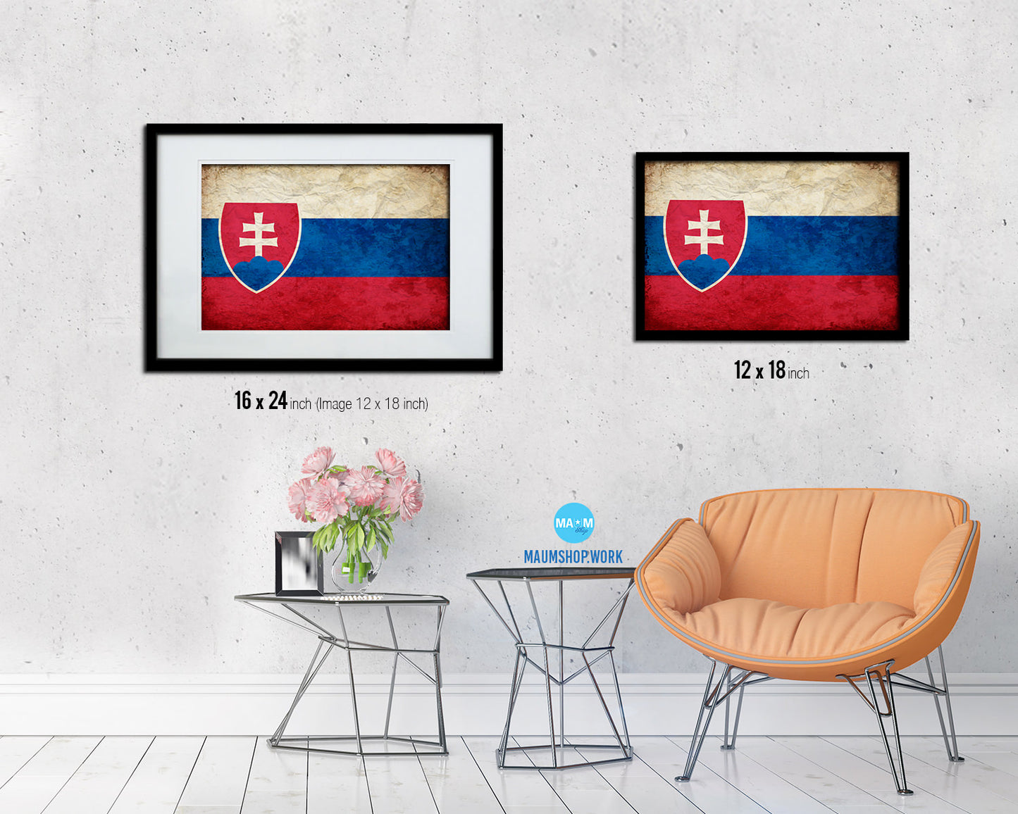 Slovakia Country Vintage Flag Wood Framed Print Wall Art Decor Gifts