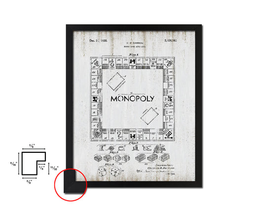 Monopoly Board Game Toy Vintage Patent Artwork Black Frame Print Gifts