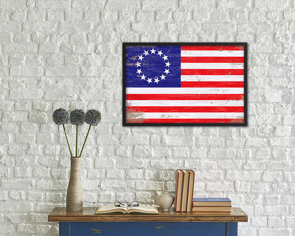 13 Colonies Shabby Chic Military Flag Framed Print Decor Wall Art Gifts