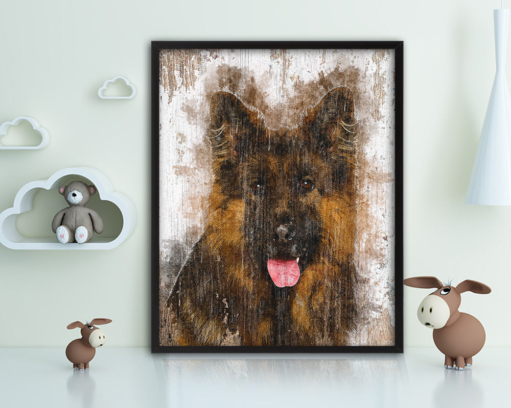 German Shepherd Dog Puppy Portrait Framed Print Pet Watercolor Wall Decor Art Gifts