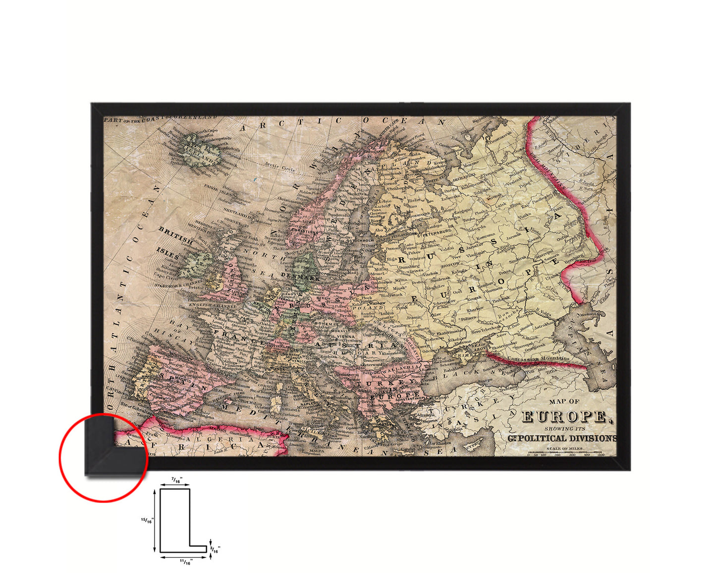 Europe 1870 Historical Map Framed Print Art Wall Decor Gifts