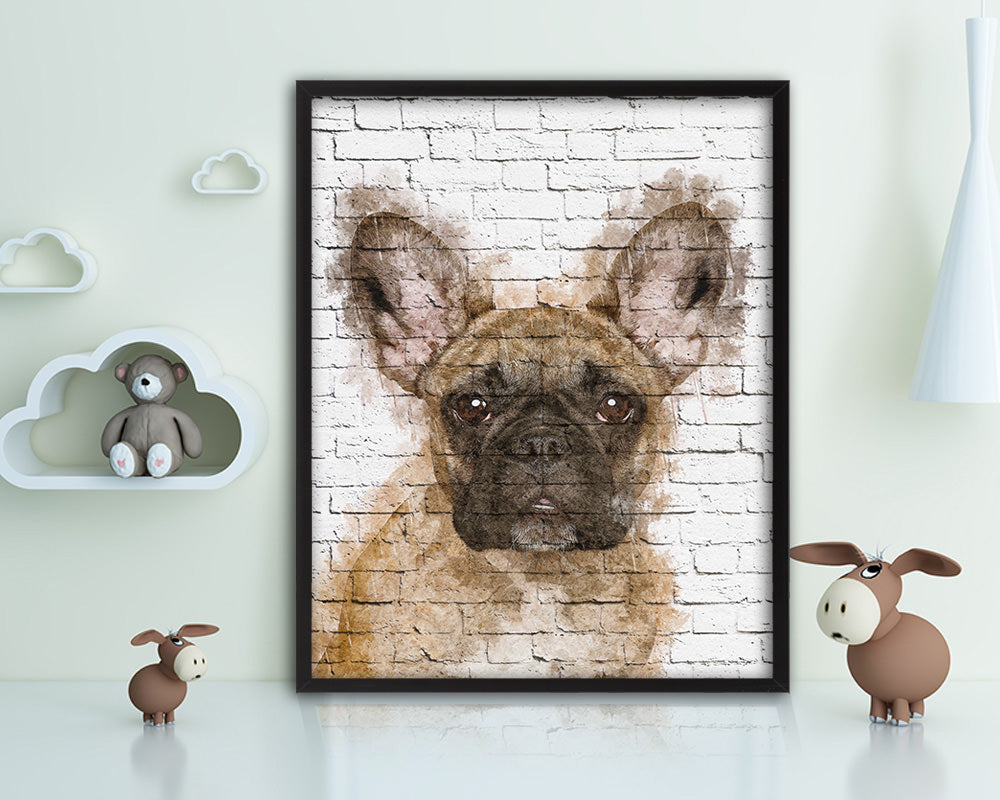 French Bulldog Dog Puppy Portrait Framed Print Pet Watercolor Wall Decor Art Gifts