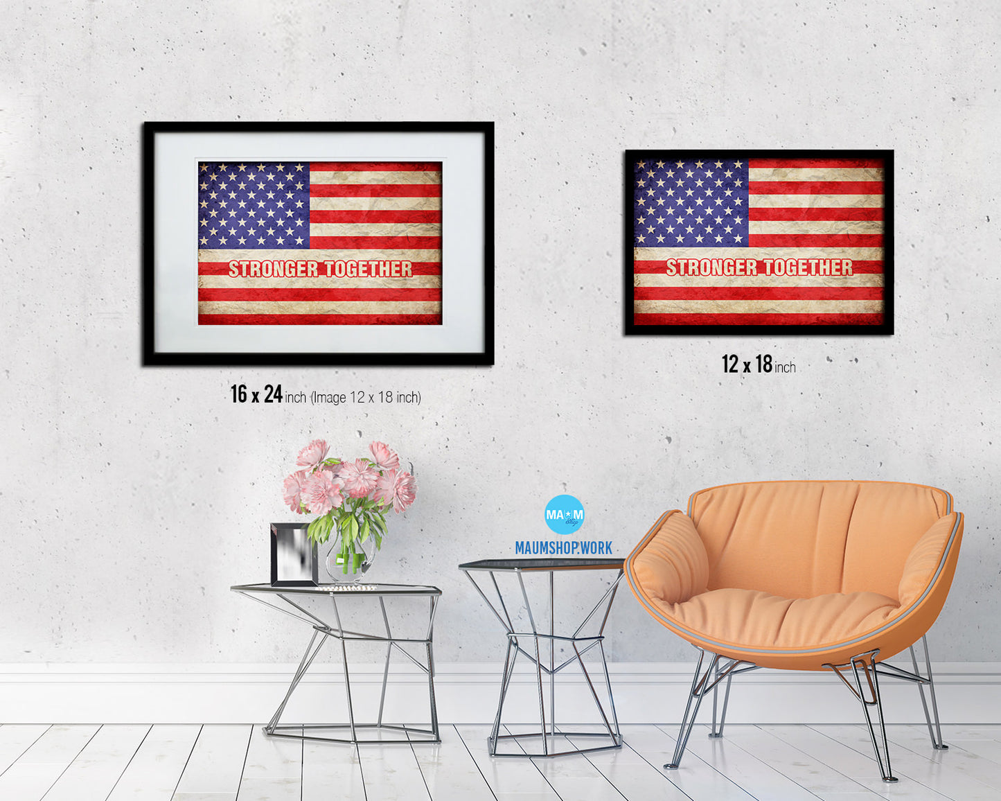 Stronger Together, Hillary Clinton Campaign Vintage Military Flag Framed Print Art