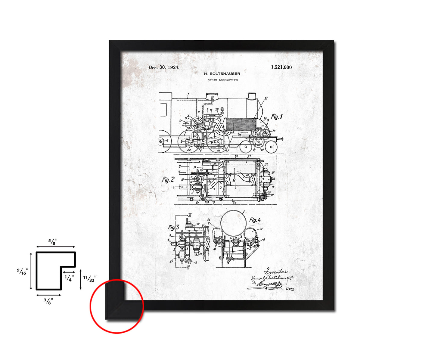 Steam Locomotive Engine Train Vintage Patent Artwork Black Frame Print Gifts