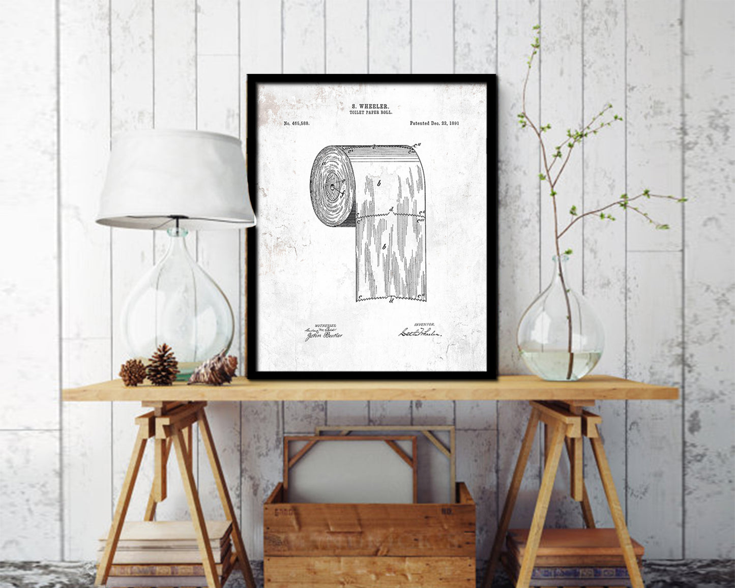 Toilet Paper Roll Home Vintage Patent Artwork Black Frame Print Wall Art Decor Gifts