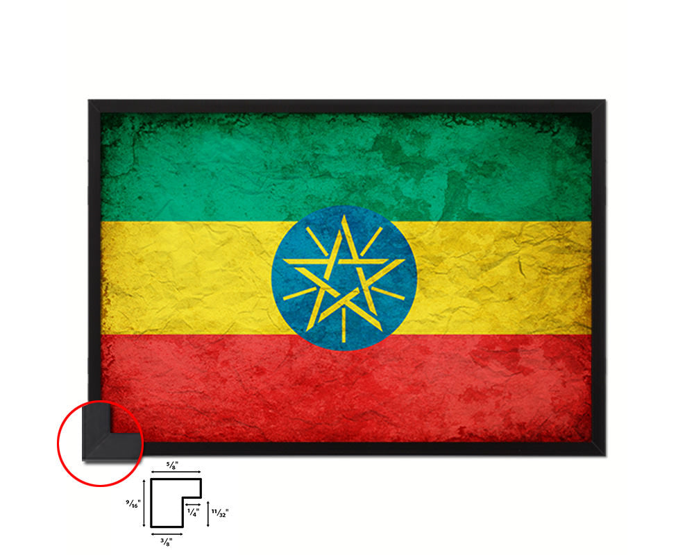 Ethiopia Country Vintage Flag Wood Framed Print Wall Art Decor Gifts