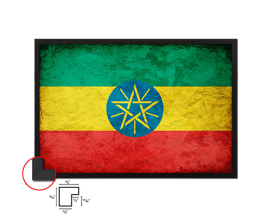 Ethiopia Country Vintage Flag Wood Framed Print Wall Art Decor Gifts