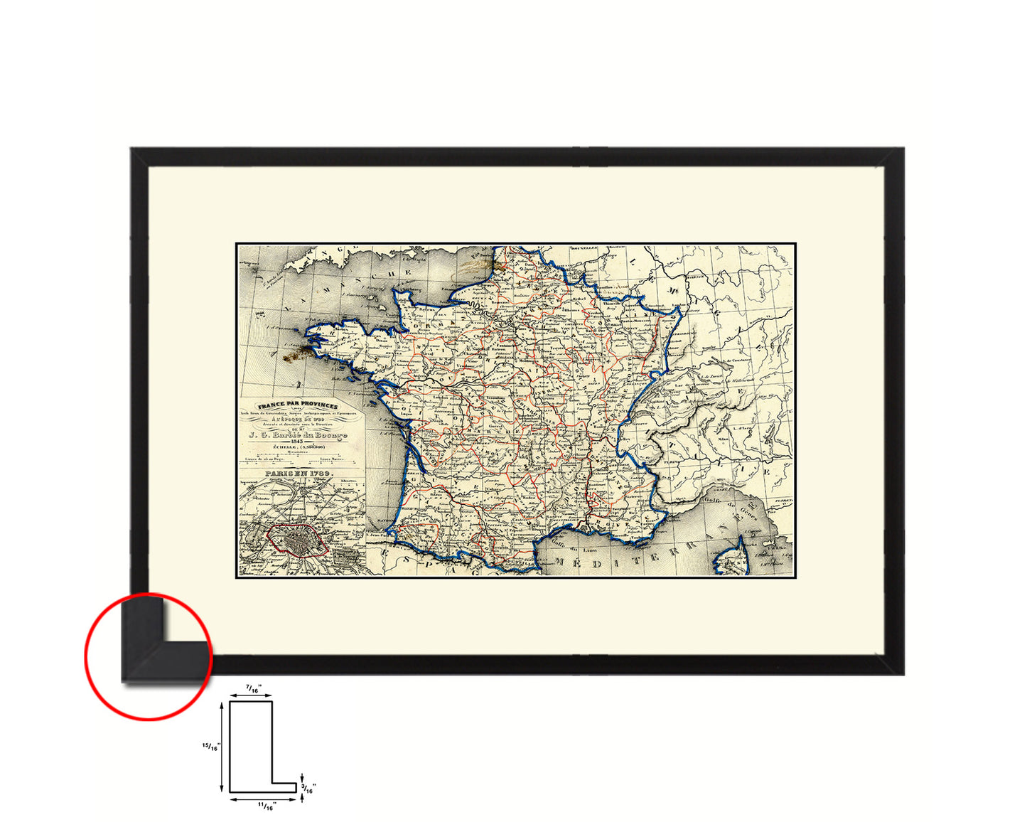 France 1789 Old Map Framed Print Art Wall Decor Gifts