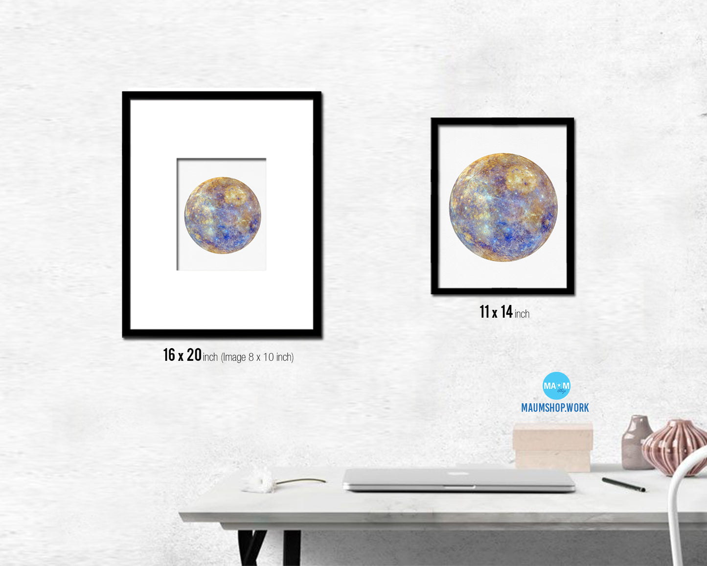 Mercury Planet Prints Watercolor Solar System Wood Framed Paper Print Wall Art Decor Gifts