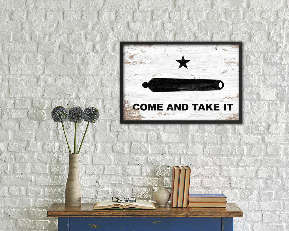 Come and take it Shabby Chic Military Flag Framed Print Decor Wall Art Gifts