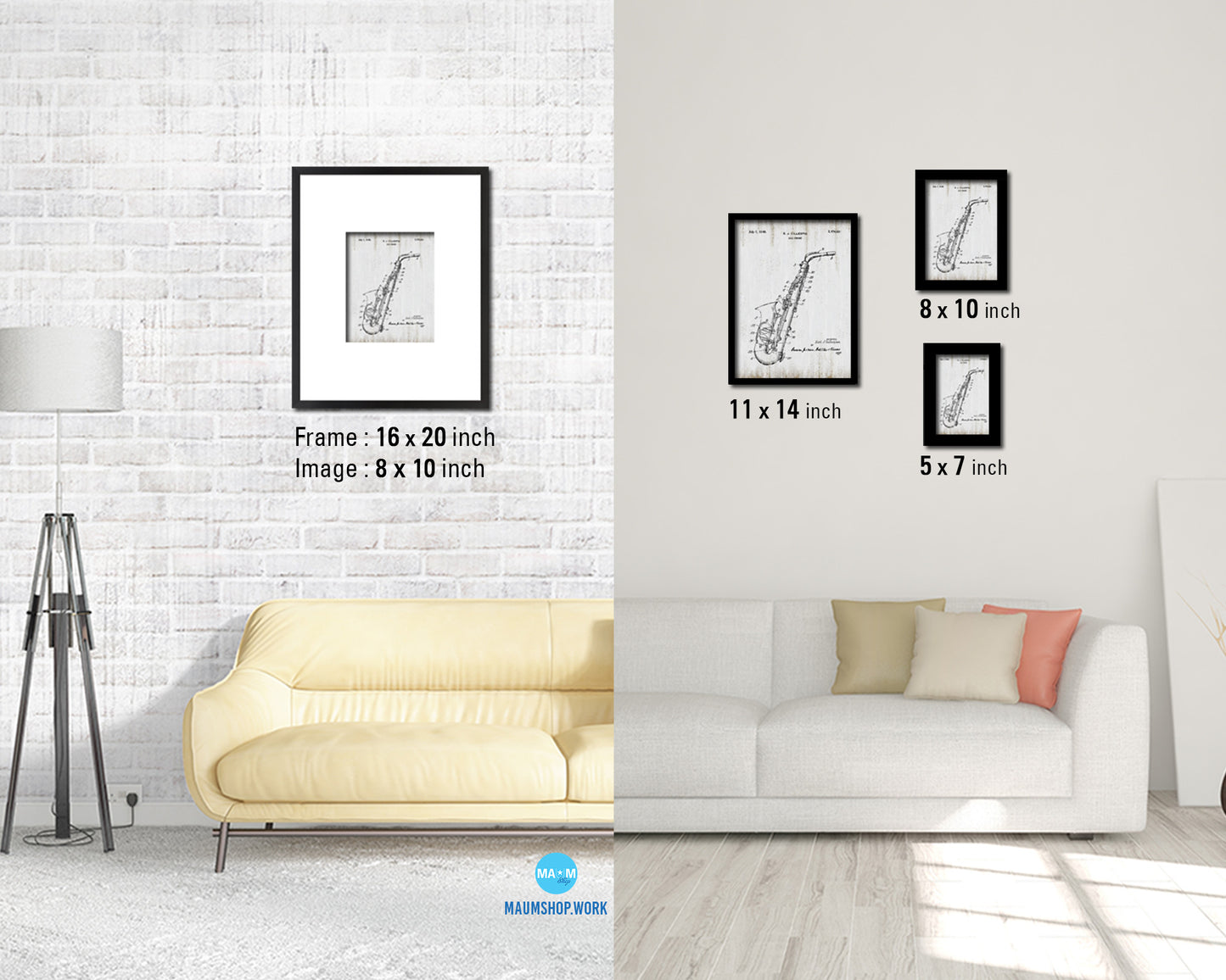 Saxophone Music Vintage Patent Artwork Black Frame Print Wall Art Decor Gifts