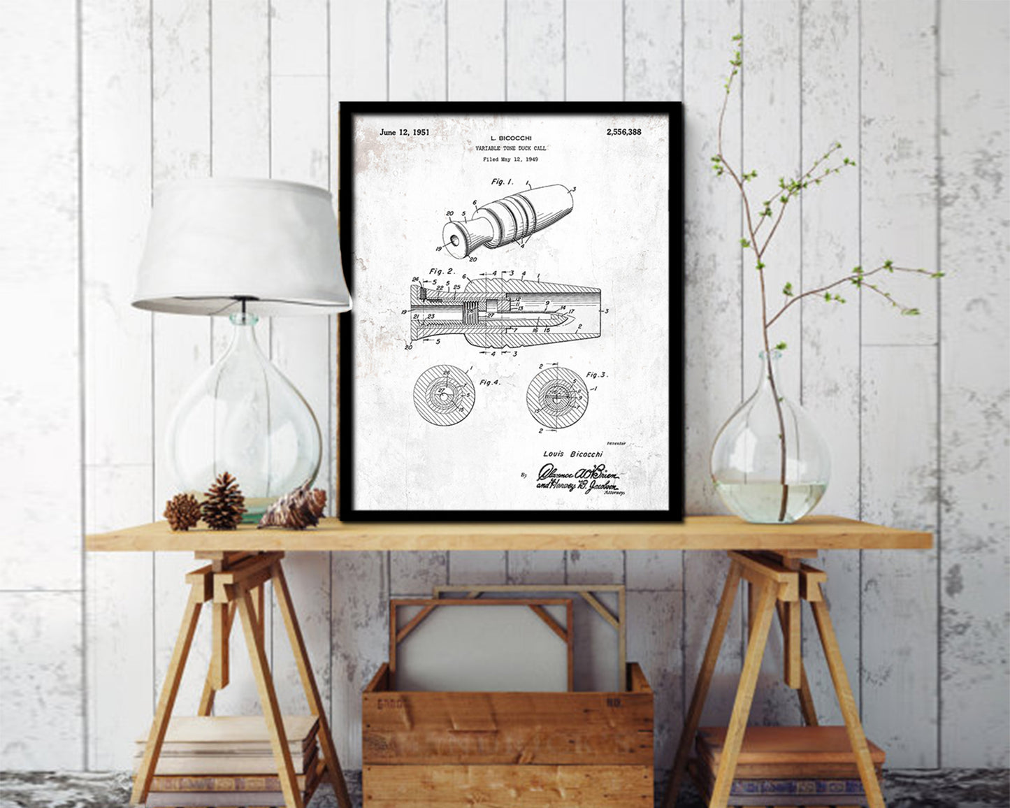 Hunting Variable Tone Duck Call Sports Vintage Patent Artwork Black Frame Print Gifts