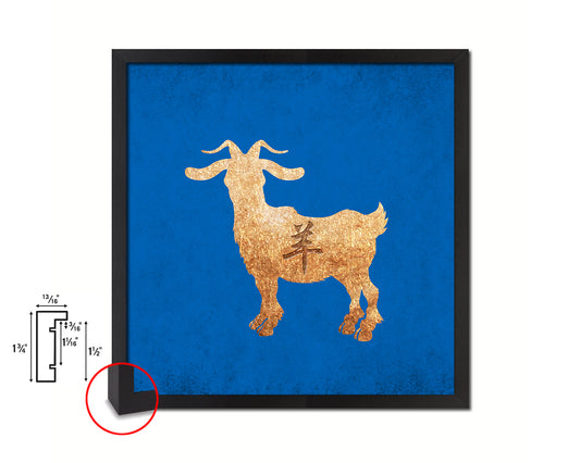 Ram Chinese Zodiac Character Wood Framed Print Wall Art Decor Gifts, Blue