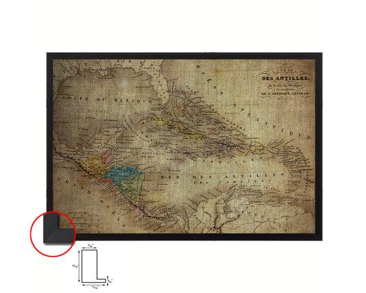 West Indies Caribbean 1870 Vintage Map Framed Print Art Wall Decor Gifts