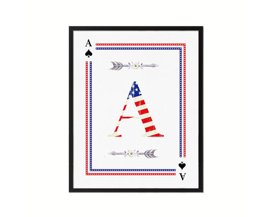 Letter A Custom Monogram Card Decks Spade American Flag Framed Print Wall Art Decor Gifts