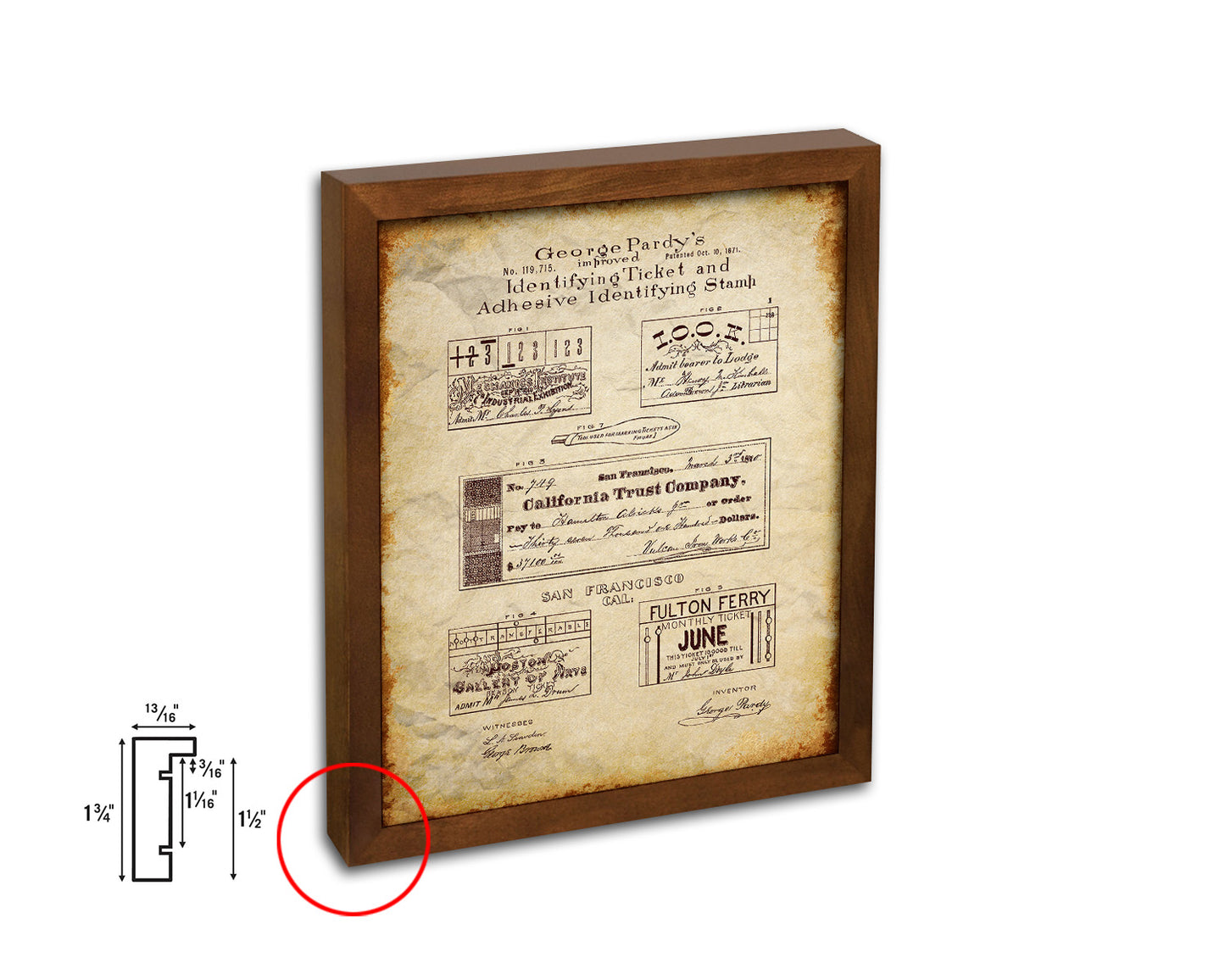 Postage Stamp Vintage Patent Artwork Walnut Frame Gifts