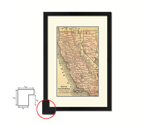 California Circa Old Map Wood Framed Print Art Wall Decor Gifts